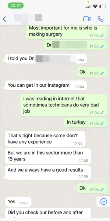 clinica di trapianto di capelli su WhatsApp